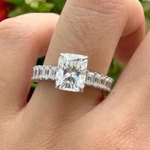 5CT Radiant Cut Hidden Halo Pave Set Moissanite Engagement Ring,Emerald Cut Wedding Ring,14kt yellow/white/rose Gold Ring,Bridal Ring.