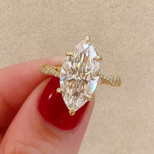 3CT Marquise Engagement Ring Marquise Moissanite Ring Twisted Diamond Wedding Ring 14K Solid Gold Anniversary Promise Gift Ring