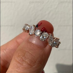 Multi Shaped moissanite Eternity Band, 14k gold Mix Cut Multi Shape Diamond Cluster Ring Unique Pear Emerald cushion Cut Ring, Gift For Her