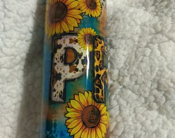 Sunflower Tumbler: Just Pray, 20 oz with Lid & Straw