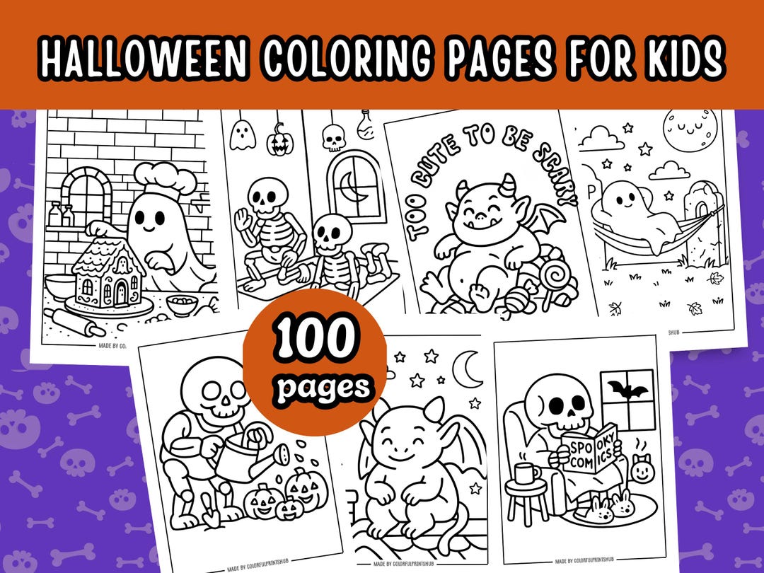 100 Halloween Coloring Pages Bundle :for Kids , Toddler, Preschoolers ...