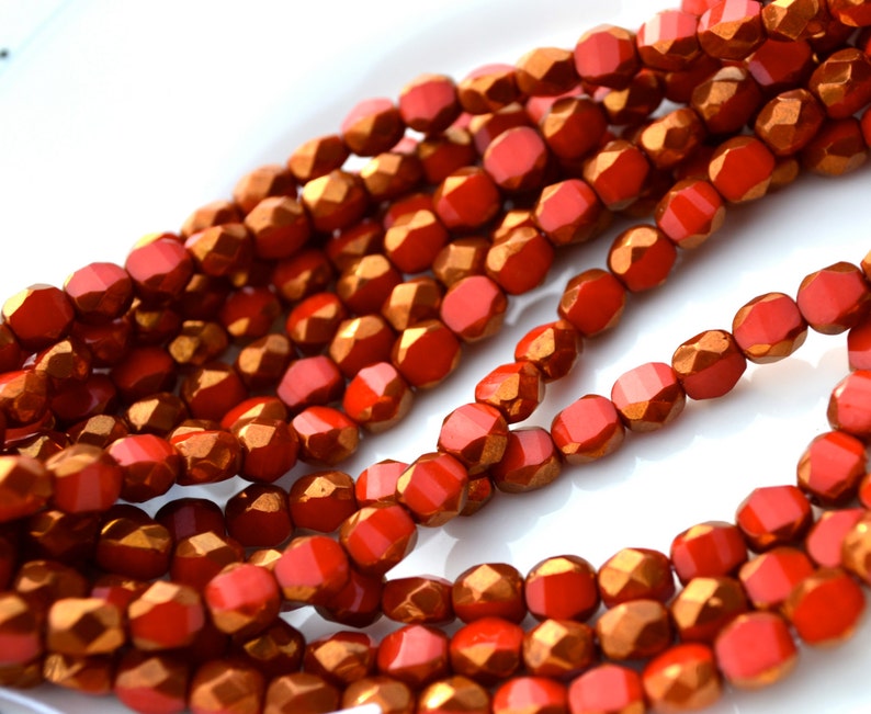 Red Bronze Thru Cut 6mm Faceted Czech Glass Beads 25 image 1