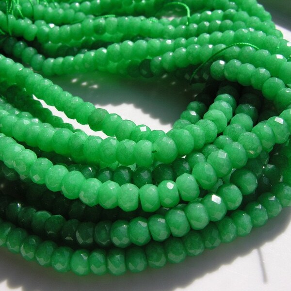 Vivid Green Jade Faceted 8mm Rondelle Beads  Half Strand
