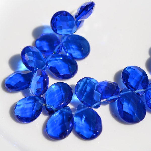 Cobalt Blue Faceted Glass Briolette Beads   4