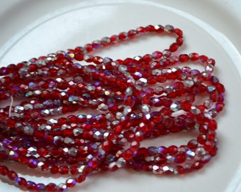 Ruby Red AB 4mm Faceted Czech Glass Beads  50