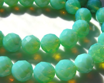 Peruvian Blue Opal GLASS 12mm Faceted Round Beads 8 Beads