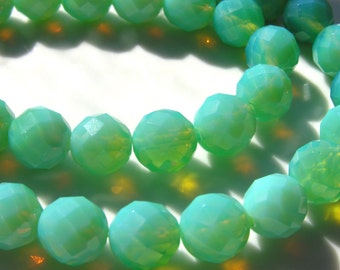 Peruvian Blue Opal GLASS 12mm Faceted Round Beads  8 Beads