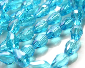 Turquoise Blue Faceted Long Drilled Crystal Teardrop Beads   6