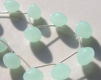 Aqua Green Chalcedony Large Faceted Onion Briolette Bead   1