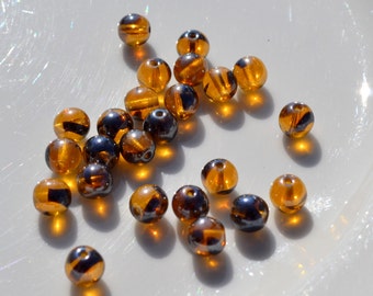 Tortoise Amber and Black Luster 6mm Round Beads  50