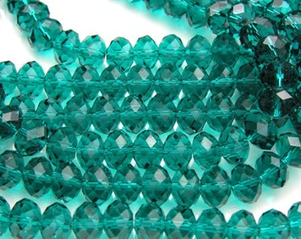 Teal Crystal Faceted Rondelles  10x8mm   10