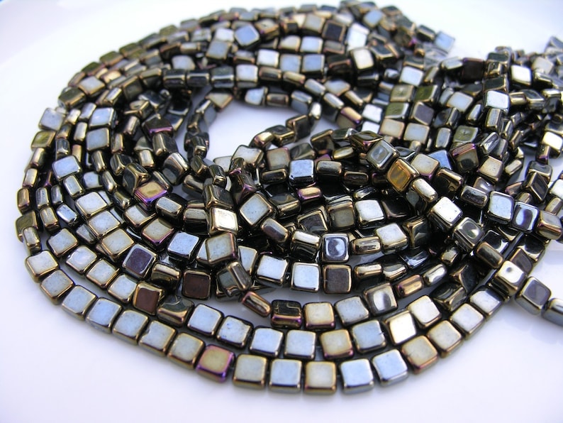 Bronze Iris 6mm Flat Square Czech Glass Beads   50