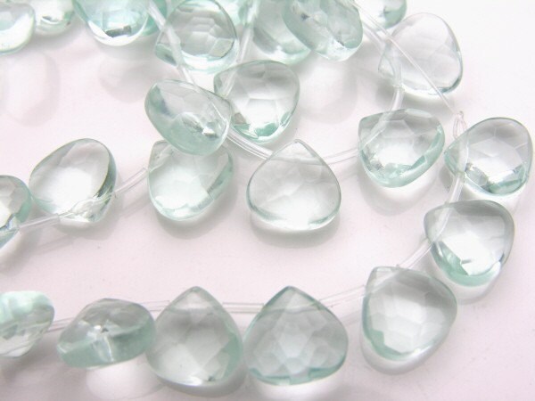 SALE SALE  Aqua Quartz Faceted Heart Briolette Beads  8