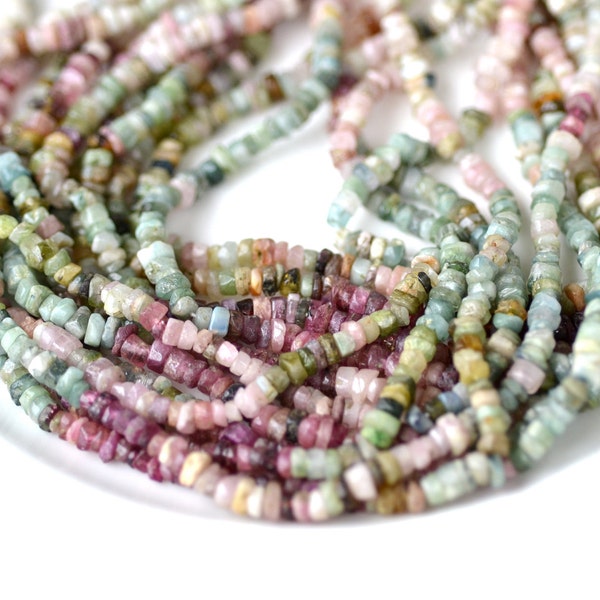 Organic Tourmaline Heishi Rondelle Beads  FULL STRAND