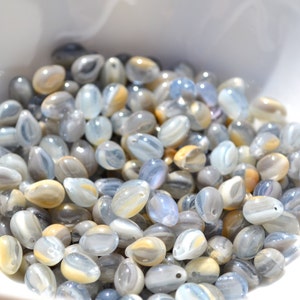 Sand Beige and Grey 7x5mm Czech GLass Teardrops   25