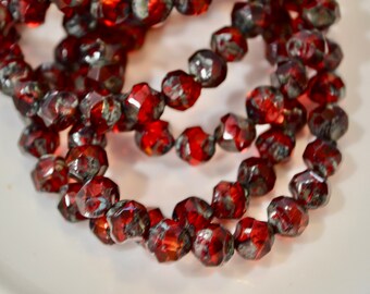 10mm Red Picasso Central Cut Nugget Beads 15