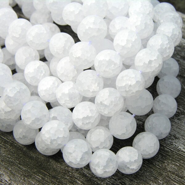 Frosted Ice Crack Rock Crystal 10mm Round Beads  FULL STRAND