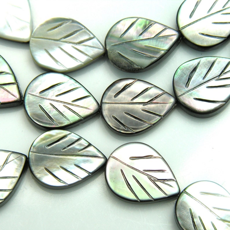 Black Mother of Pearl Carved Leaf Beads 8 Etsy