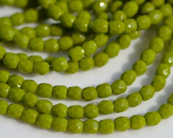 Olive Green 3mm size Faceted Fire Polish Round beads   50 beads
