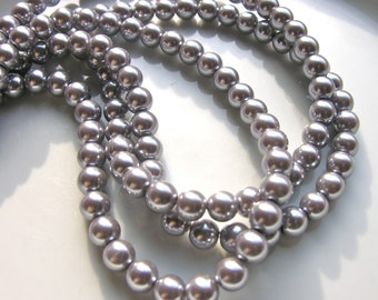 Gris plata 6mm de perlas de vidrio redonda granos del filamento completo