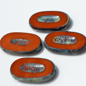 Dark Burnt ORange Red Large Czech Glass Ovals 4