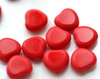 Bright Red Czech Glass 8mm Heart Beads    20