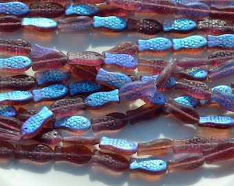Amethyst AB Small FIsh Pressed Czech Glass Beads  10
