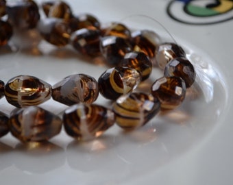 VIntage Large Long Drilled  Tortoise Shell Czech GLass Drop Beads 4