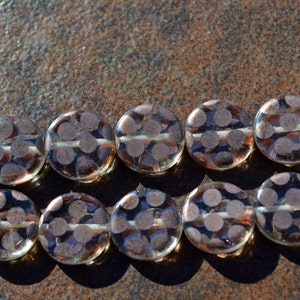 Clear Copper Peacock 13mm Coin Czech GLass Beads  4