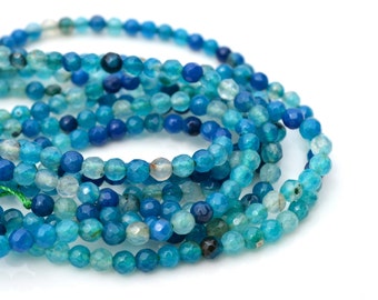 Dyed Blue Agate 4mm Faceted Round Beads  Full 15 inch strand