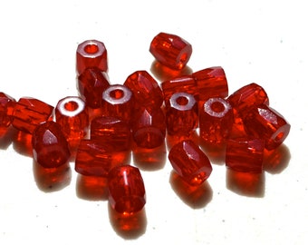 Dark Siam Red 7mm Faceted Large HOle Barrel Beads  25