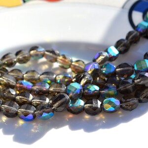 Black Diamond AB 10mm faceted Coin Czech Glass Beads  25