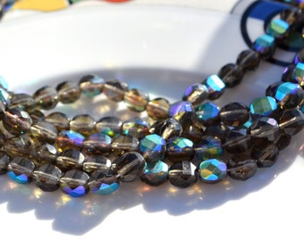 Black Diamond AB 10mm faceted Coin Czech Glass Beads  25