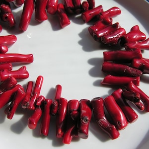 Red Coral Stick Pendant Bead  Two