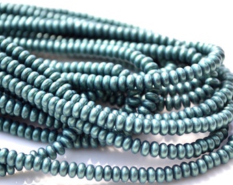 Metallic Green Suede 4mm Rondelle Beads  100