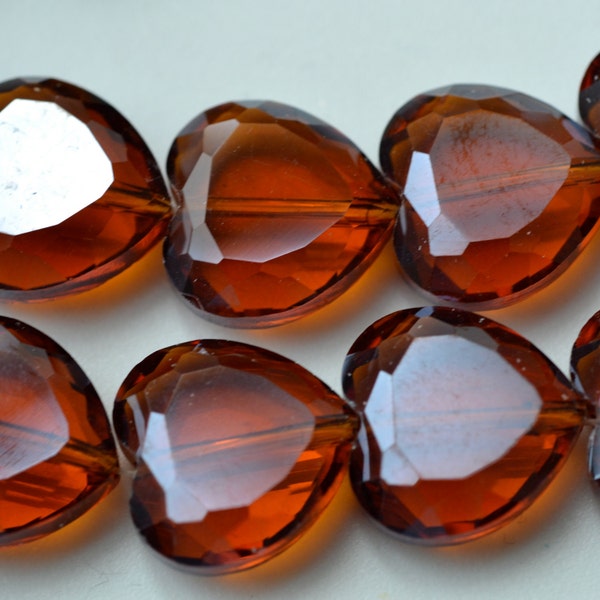 Dark Amber Faceted Crystal Heart Beads     4