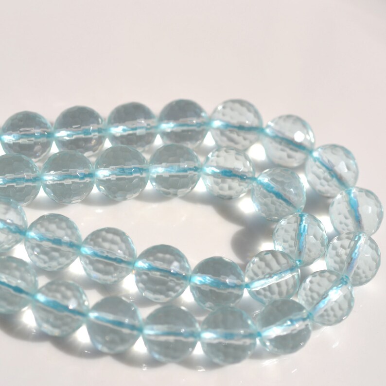Aqua Quartz 8mm Faceted Round Glass Beads 10 image 1