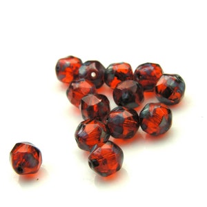 Burnt Orange Picasso Faceted Baroque Round Czech Beads   25 Beads