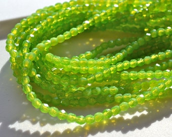 Milky Peridot Green 4mm Faceted Fire Polish Round Beads    50