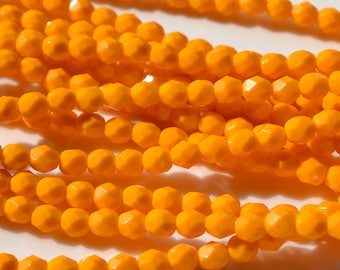 Bright Orange 6mm Faceted Fire Polish Round Beads   25