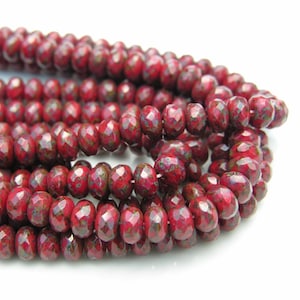 Red Picasso 7x5 Gemstone Czech Glass 6mm Rondelle Beads  25