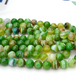 Green Striped Agate 10mm Faceted Stone Beads  FULL 15 inch strand