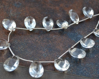AAA Rock Crystal Pan Cut Faceted Pear Briolette Bead one