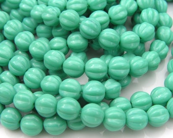 Turquoise Melon Rounds 8mm Czech Glass  25