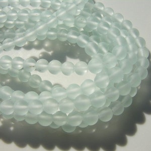 Aqua Sea Glass 6mm Round Beads