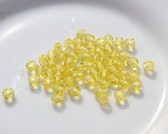 Jonquil Yellow 4mm Faceted FIre Polish Round Czech Glass Beads  50