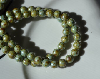 8mm Green Picasso Round Beads  25