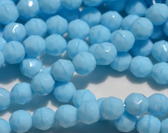 Sky Blue Coral Czech Glass 8mm Round Fire Polish Beads   25