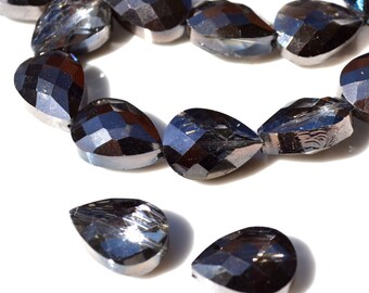 Gunmetal and Silver Long Drilled Faceted Crystal Teardrop Beads 4