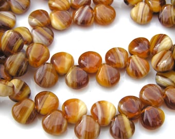 Caramel Swirl Shells  9mm Czech Glass 25